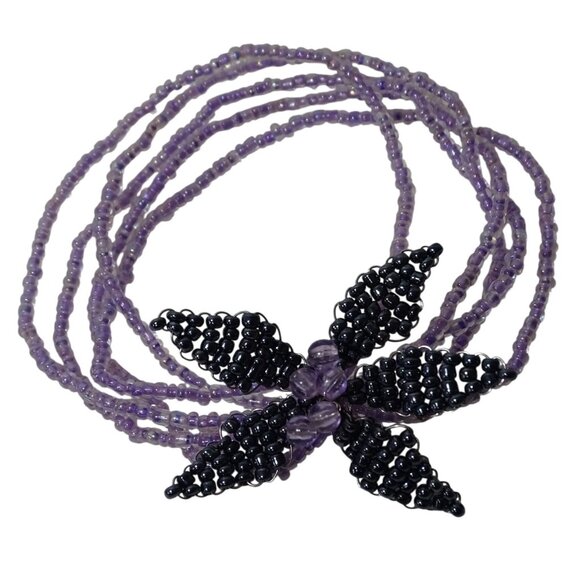 unbranded Jewelry - Beaded Purple Black Flower Multistrand Beaded Bracelet Design Jewelry stretch